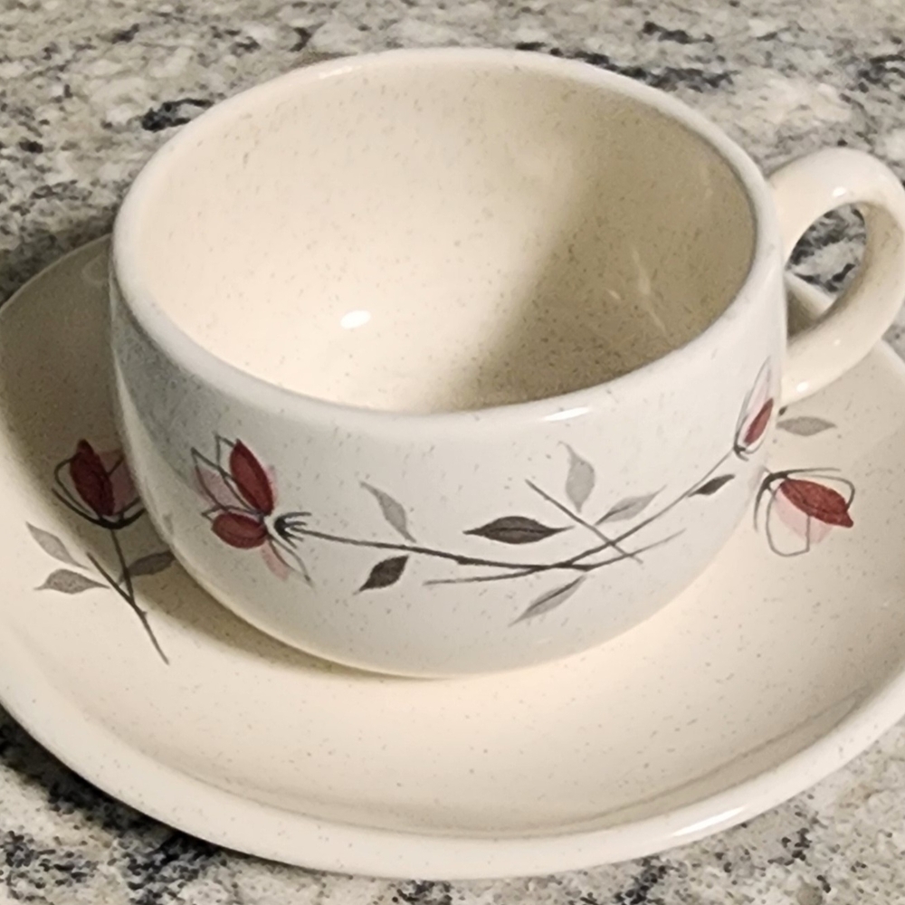 Franciscan Cream Cup and Saucer with Red Floral Design